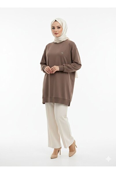 KADO Kadın Diz Üstü Düz Kahverengi Tunik