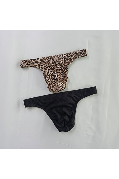 BONBON Erkek 2'li Paket Leopar-Siyah Renk String Külot BB2199
