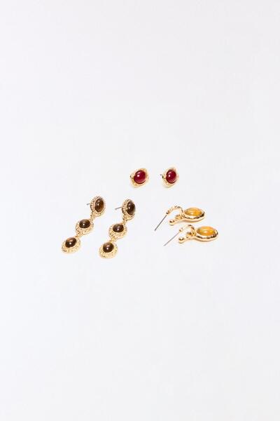 Bershka 3’lü taşlı şelale küpe seti