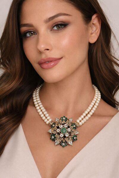 ZEYTUN AKSESUAR Üç Sıra Cam İnci Kolye Three-Row Glass Pearl Necklace