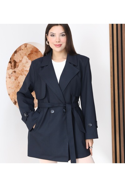 VESS MODA Trenci scurt de damă, cu detaliu de pluș în față și la spate, cu na...