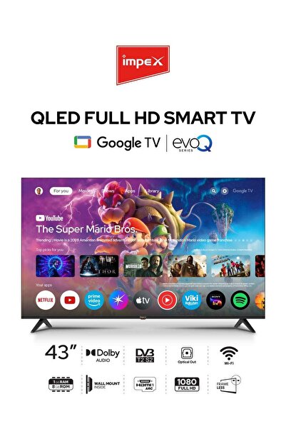 İMPEX تلفزيون جوجل كيو ليد عالي الدقة بالكامل مقاس 43 بوصة Evoq43QLC - أسود