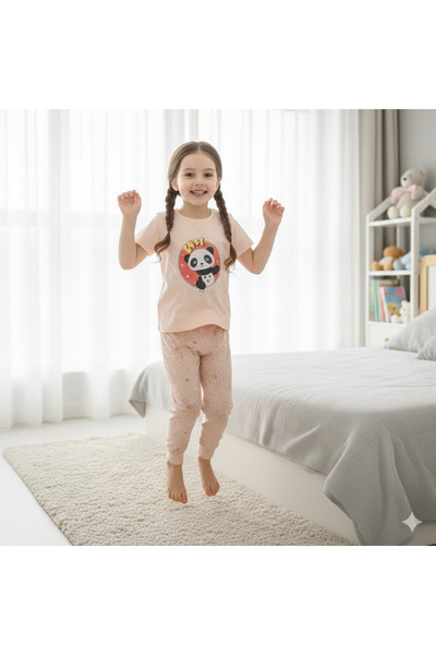 bbs fashion Girls' half-sleeve pajamas, 100% cotton, sizes (6-12)