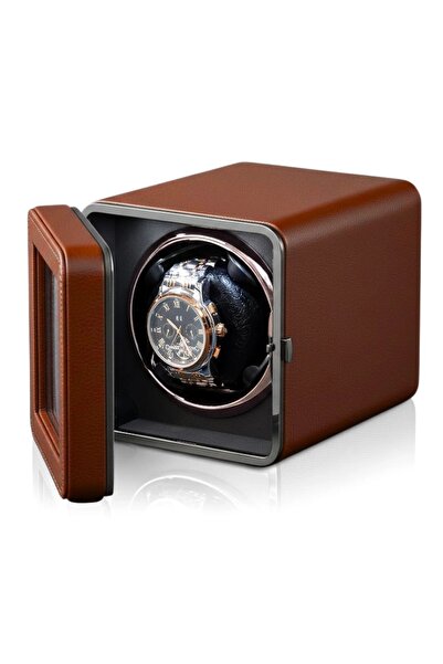 iUni automatic watch winder box, Watch Winder, PU leather, Brown