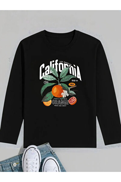 ELNOYA سترة رياضية سوداء من القطن الفاخر مطبوعة برسومات كاليفورنيا أورانج ويا...