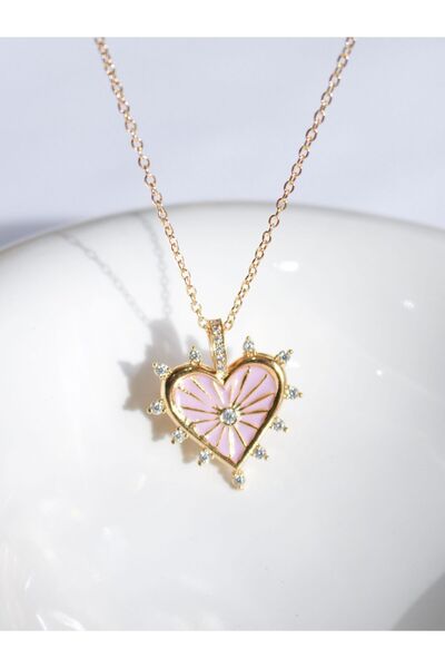 Reorah Collection Pink Heart Necklace with White Zircon Stone