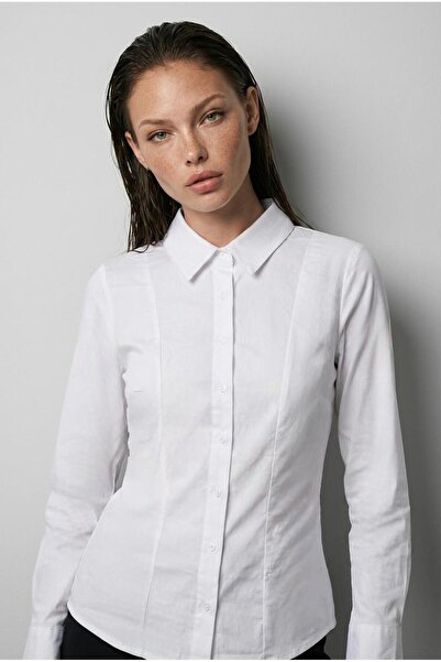 Madmext White Slim Fit Women's Shirt Mg2659