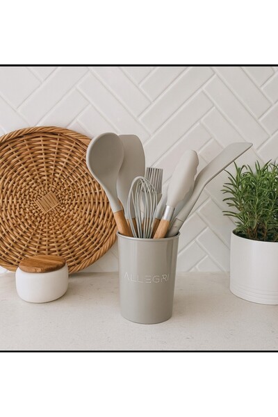 ALLEGRI 9 Piece Bamboo Handle Silicone Serving Utensil Set with Color Options...