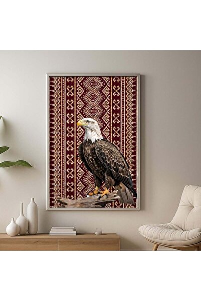 Marktna A canvas painting with a Najdi art design and a hollow wooden frame.