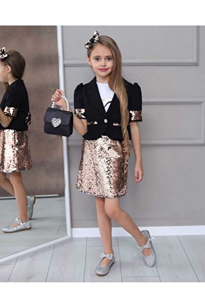 misspepper Elegant girls' sequined four-piece set, made in Turkey