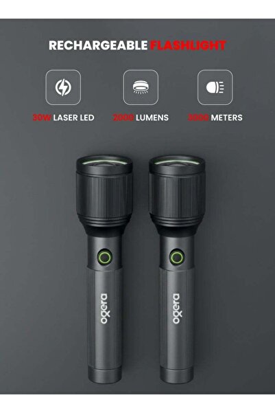 Ogera 2-Pack 30W Rechargeable LED Flashlight – 2000 Lumens, 3000m Long-Range,...