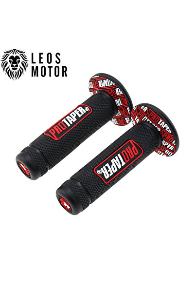 LEOS MOTOR Protaper Motosiklet Elcik Takımı Siyah - Kırmızı - Her Motora Uyum...