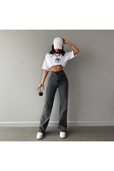 WODDİ Layana Smoked Lycra Wide Leg Jean Casual Wide Leg Women's Denim Trousers