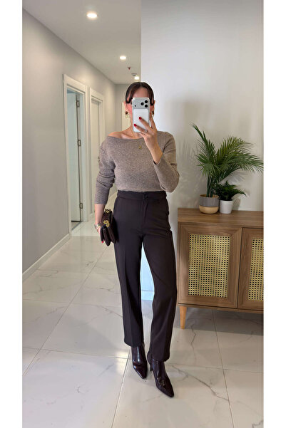BİRCANÇİL First Brown Elastic Waist Carrot Pants