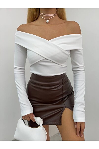 ALLEYTA Women's Madonna Collar Cross Band Detailed Blouse