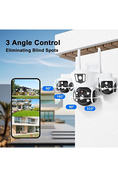 Midcom Mizu 6MP Üç Kameralı 10X Dijital Zoom Gece Görüş Wifi Sesli Türkçe Adaptör Dahil