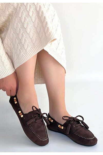 BESKAR Balerini din piele intoarsa maro Elora