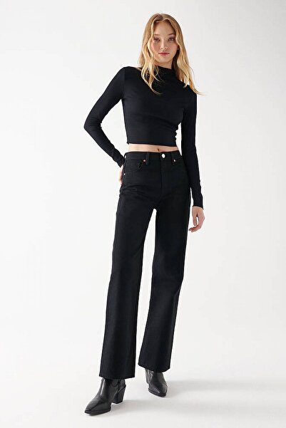 WODDİ Layana Super High Wide Leg Waist Loose Jeans Women's Black Lycra Jeans