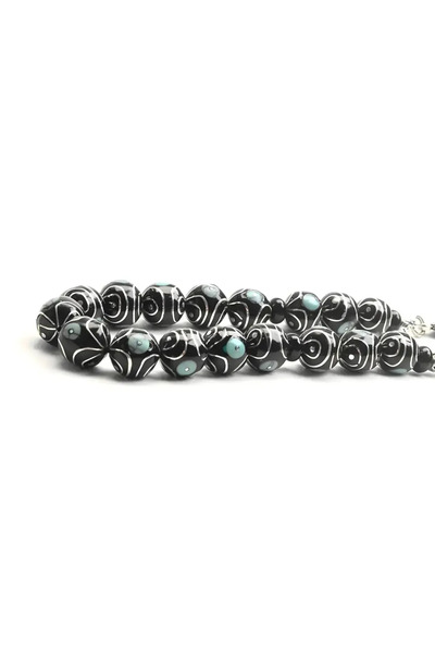 BlackCraft Oltu Taşı ve Turkuaz Firuze Spiral Desen Zaza Tespih