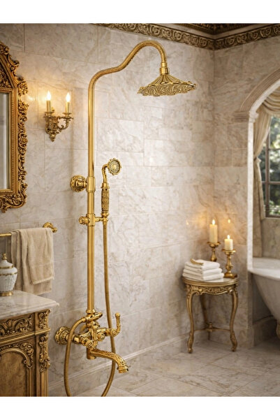 Fualora Antik Çiçek Desenli Pirinç Banyo Robot Duş Seti