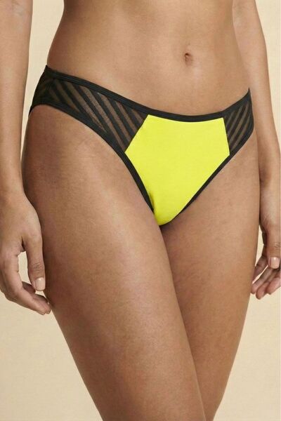 Manken Women's Neon Yellow Cotton Stretchy Luxury Thong with Mesh Detail Prem...