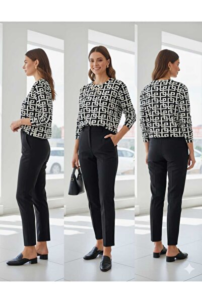 DİĞER1111 Günay Kadın Büyük Beden Bluz Lnst5682 Geometrik Desenli