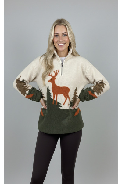 Sibel Günay Butik Hanorac din fleece pentru femei, cu jumătate de fermoar și ...