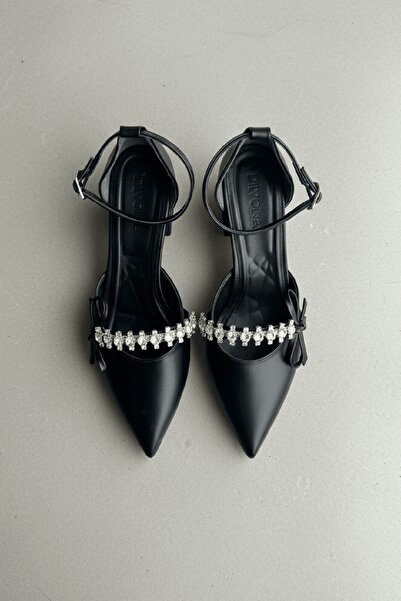 DİVOLYA Pantofi cu toc Dunka Black Stone Bow (toc de 4 cm) cu vârf ascuțit