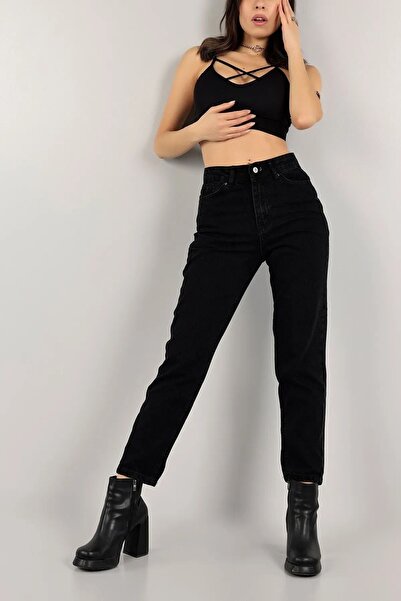 WODDİ Luda High Waist Black Mom Women's Jean Pants