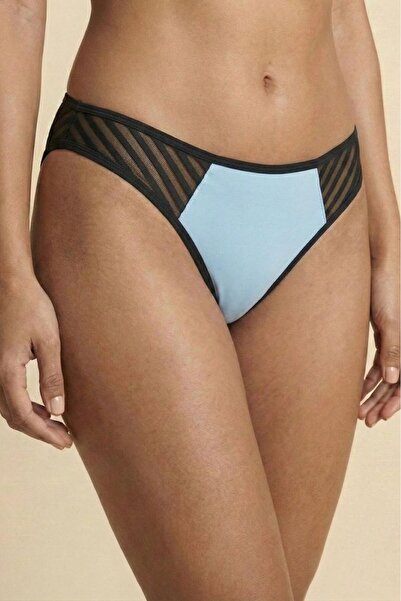 Manken Women's Neon Light Blue Cotton Stretchy Luxury Thong Mesh Detailed Pre...