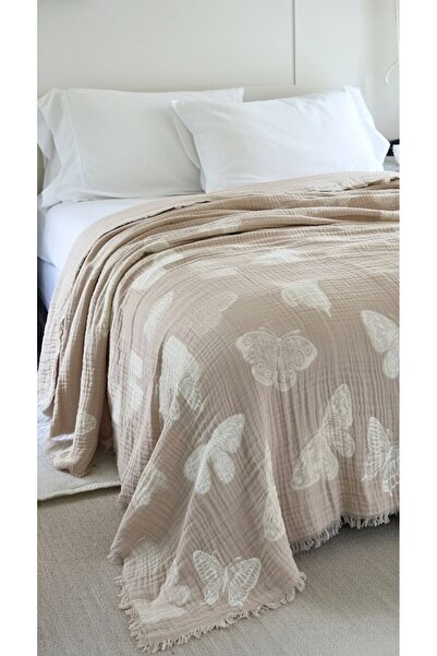 Mulberry Butterfly Pattern 4 Layer Muslin Pique Bedspread King Size 240X260 cm