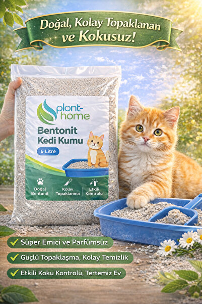 plant-home Bentonit Kedi Kumu 5 Litre – Doğal Topaklanan, Güçlü Koku Kontrolü...
