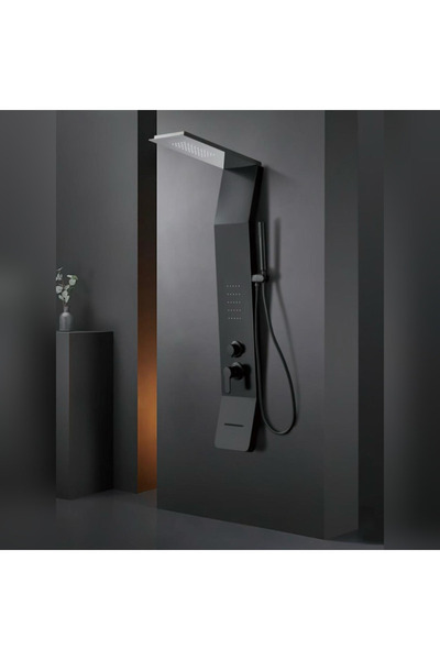 RFAN Shark Shower Panel with Rain Effect and Massage Jets, Glossy Black