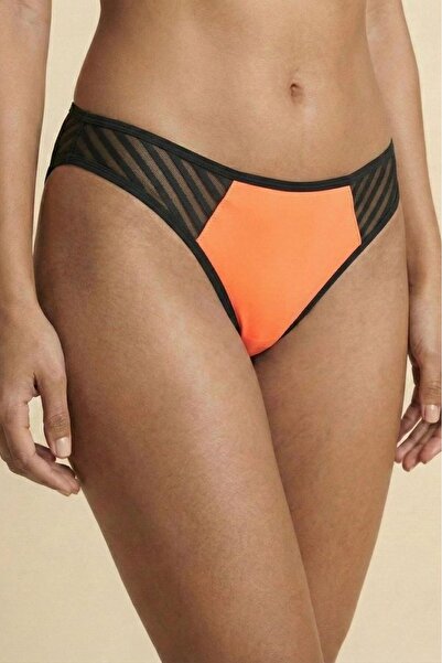 Manken Women's Neon Orange Cotton Stretchy Luxury Thong with Mesh Detail Prem...