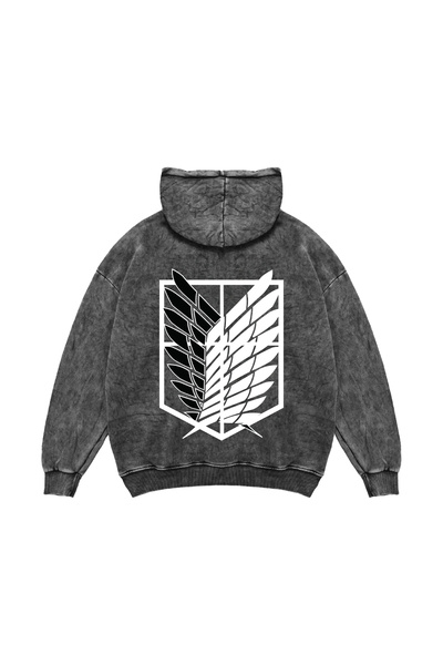 Sekizbiraltı Wings of Freedom Printed Oversize Unisex Washable Black Hoodie