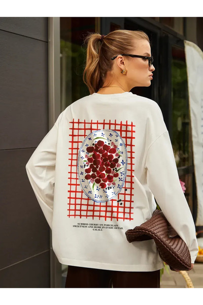 ELNOYA White High Quality Cotton Relaxed Fit Modern Sweatshirt