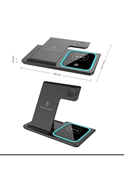 zerzembe 3 In 1 15 W iPhone Watch Uyumlu Hızlı Şarj Kablosuz Wireless Mavi Led Işıklı Şarj Standı