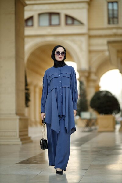 NS Moda Tesettür Zerde Suit Indigo-Model 564
