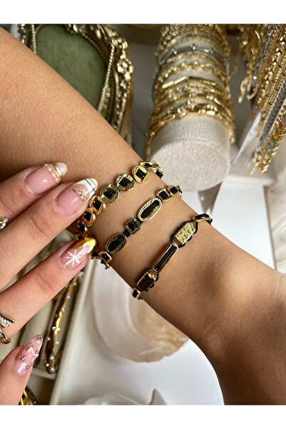vaitimora Siyah Retro Line 14K Gold Bileklik