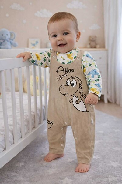 BY TUNA DESİGN Dinozor Desenli Erkek Bebek Tulum – İsimli Salopet