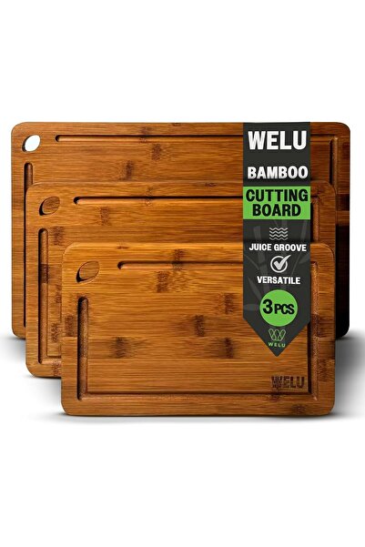 WELU Dark Bamboo Cutting Board Set 3-Piece Durable Wood Chopping Boards with ...