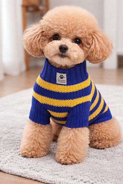 faramiss fashion SELANİK ÖRGÜ SARI VE LACİVERT RENKLİ KÖPEK VE KEDİ KAZAĞI KÖ...