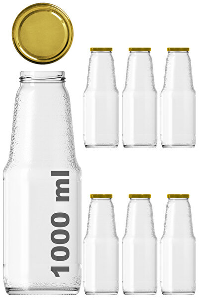 Afracam 1000 ml Şeffaf Meyve Suyu, Meşrubat, Limonata Şişesi Metal Gold Kapak...