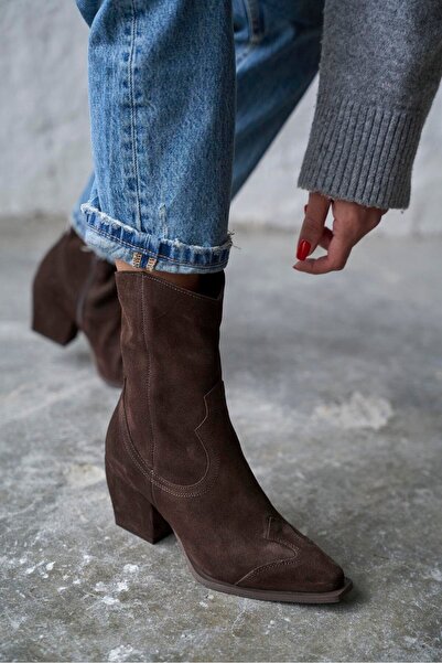 PELİN'İN AYAKKABILARI TESLA KAHVE SÜET KOVBOY BOT