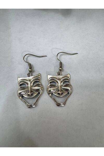 Yuchicly Dual Smile – Mask Figured Silver Color Unisex Dangle Earrings