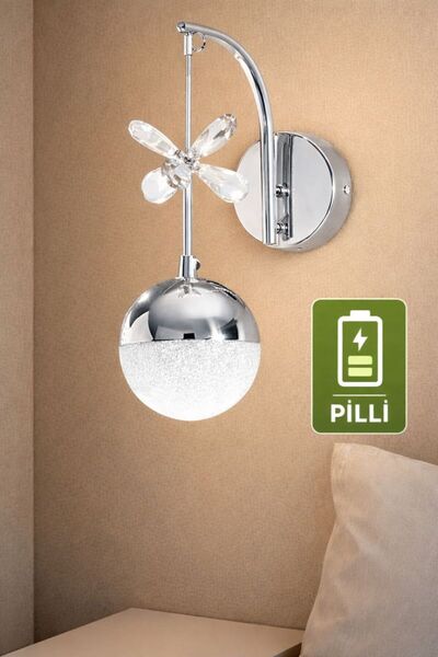 MYLUX AYDINLATMA VE TASARIM Pilli LED Duvar Apliği | Kablosuz Krom Metal Kasa...