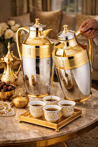 ALSAIF 🫖✨ طقم ترامس ضيافة فاخر باللون الذهبي والفضي من شركة السيف – أناقة ال...