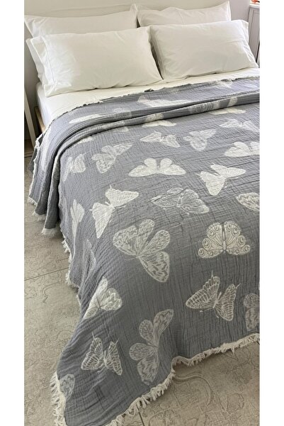 Mulberry Butterfly Pattern 4 Layer Muslin Pique Bedspread King Size 240X260 cm