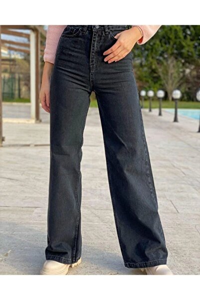 WODDİ Adel Gold Ikon 90's Black Lycra Super Extra High Waist Palazzo Loose Je...