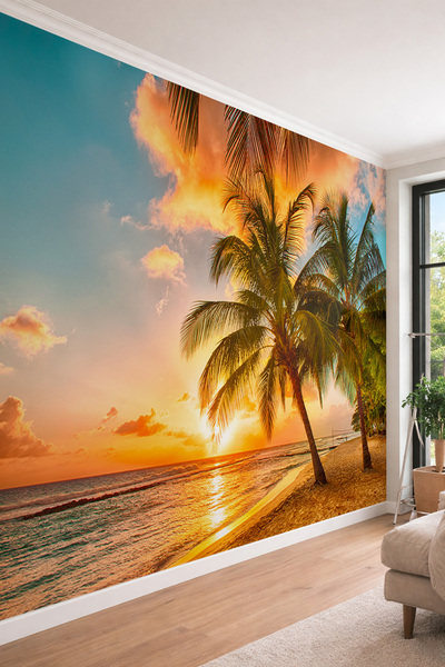 dreamwall Gün Batımı Tropikal Sahil - Kafe ve Spa Alanları İçin Tek Parça Tek...